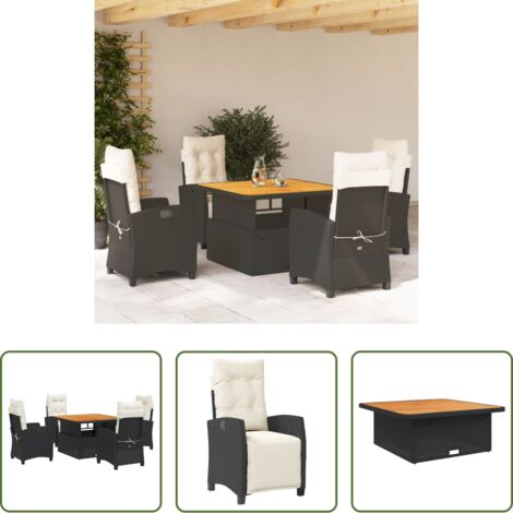 vidaXL Tavolino da giardino -  Set da Pranzo da Giardino 5 pz Nero con Cuscini in Polyrattan