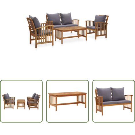 vidaXL Tavolino da giardino -  Set Divani da Giardino 4 pz con Cuscini in Massello di Acacia