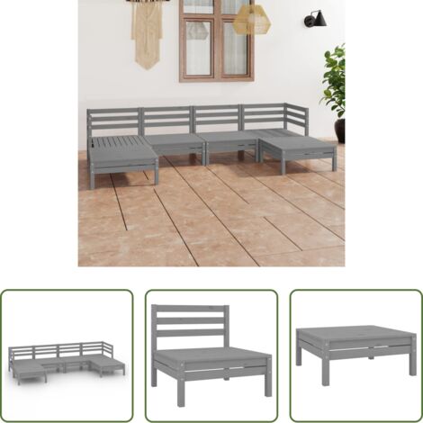 vidaXL Tavolino da giardino -  Set Salotto da Giardino 6 pz in Legno Massello di Pino Grigio