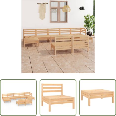 vidaXL Tavolino da giardino -  Set Salotto da Giardino 9 pz in Legno Massello di Pino