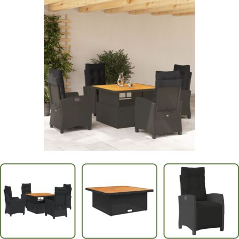 vidaXL Tavolino da giardino sollevabile -  Set da Pranzo da Giardino 5 pz Nero con Cuscini in Polyrattan