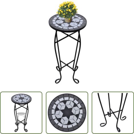vidaXL Tavolino da giardino -  Tavolino per Piante con Mosaico Nero e Bianco