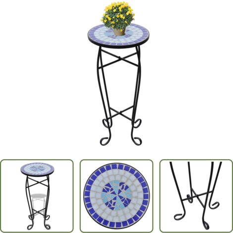 vidaXL Tavolino da giardino - Tavolino Piante Modello Mosaico Blu e Bianco