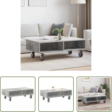 vidaXL Tavolino da letto -  Tavolino con Ruote Grigio cemento 90 x 50 x 30 cm