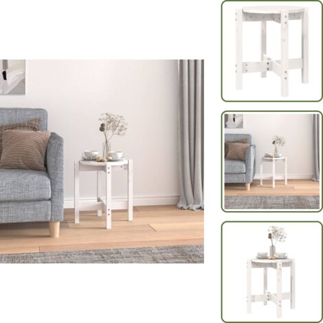 - vidaXL Tavolino da Salotto Bianco Ø 42,5x45 cm Legno Massello di Pino -