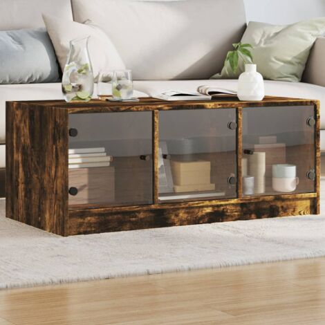 vidaXL Tavolino da Salotto con Ante in Vetro Rovere Fumo 102x50x42 cm