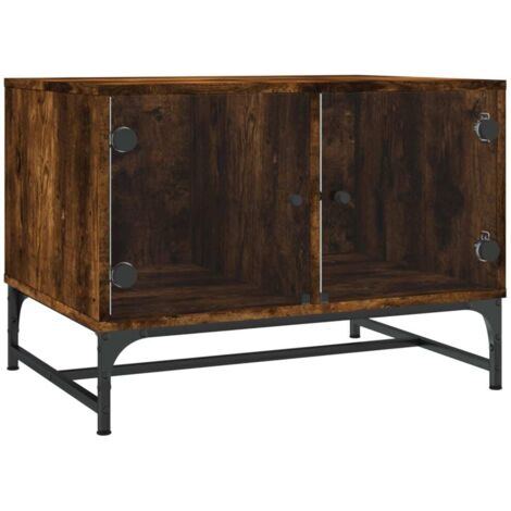 vidaXL Tavolino da Salotto con Ante in Vetro Rovere Fumo 68,5x50x50 cm
