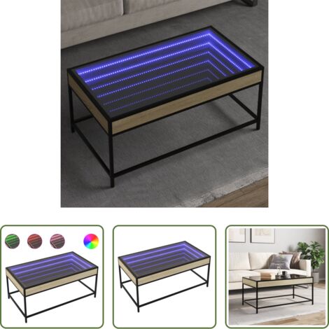 vidaXL Tavolino da salotto con specchio Infinity -  Tavolino da Salotto con LED Infinity Rovere Sonoma 90x50x41 cm