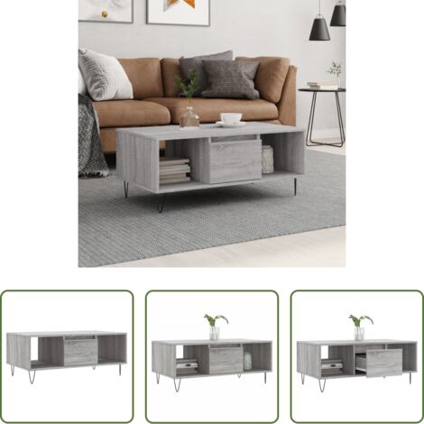 vidaXL Tavolino da salotto grigio -  Tavolino Salotto Grigio Sonoma 90x50x36,5 cm Legno Multistrato