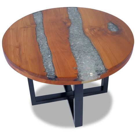 vidaXL Tavolino da Salotto in Legno di Teak e Resina 60 cm