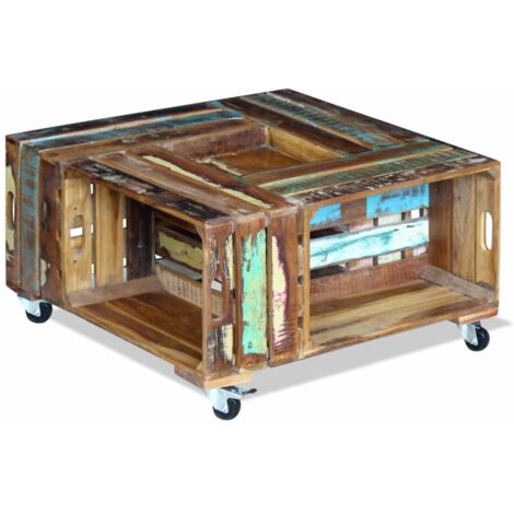 vidaXL Tavolino da Salotto in Legno Massello Anticato 70x70x35 cm