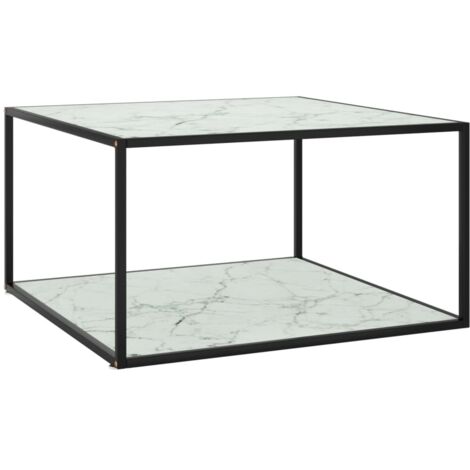 vidaXL Tavolino da Salotto Nero con Vetro Marmo Bianco 90x90x50 cm