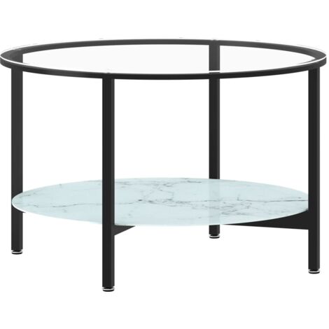 vidaXL Tavolino da Salotto Nero e Marmo Bianco 70cm in Vetro Temperato