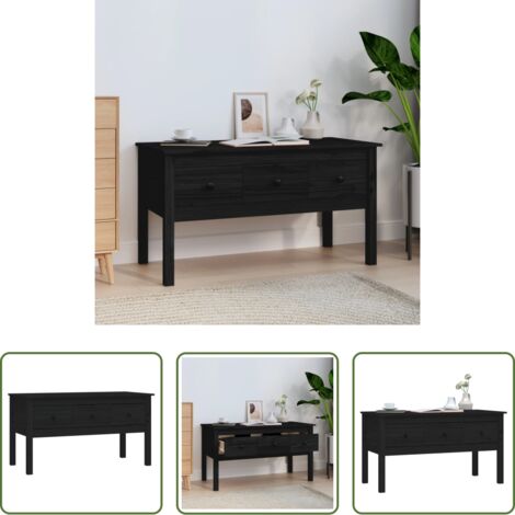 vidaXL Tavolino da salotto nero -  Tavolino da Salotto Nero 102x49x55 cm in Legno Massello di Pino