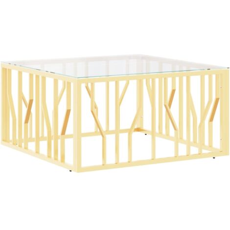 vidaXL Tavolino da Salotto Oro 80x80x40 cm in Acciaio Inox e Vetro