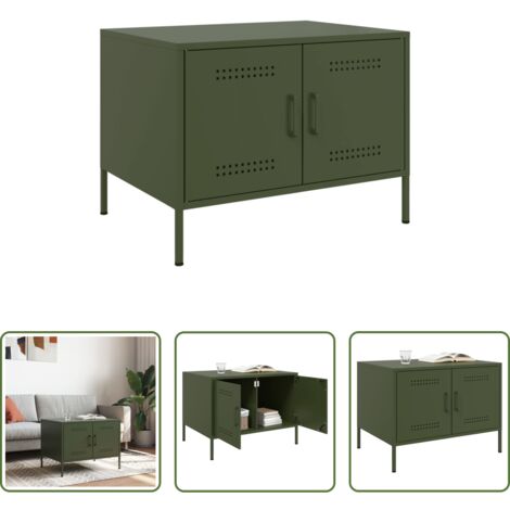 vidaXL Tavolino da soggiorno con ante -  Tavolino da Salotto Verde Oliva 68x50x50,5 cm in Acciaio