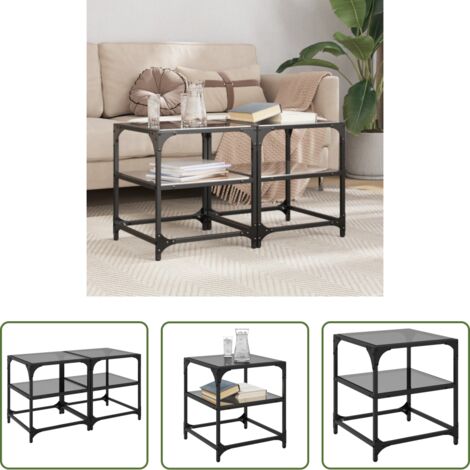 vidaXL Tavolino da soggiorno -  Tavolini da Salotto con Piano Vetro Nero 2pz 40x40x45cm Acciaio