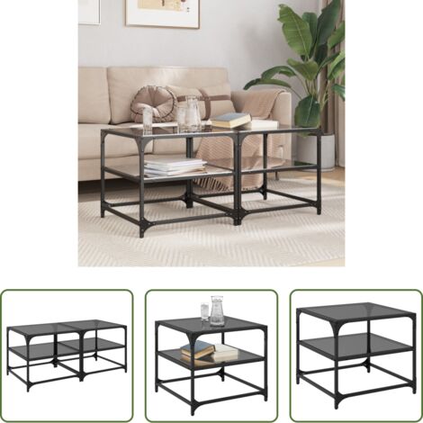 vidaXL Tavolino da soggiorno - Tavolini da Salotto con Piano Vetro Nero 2pz 50x50x45cm Acciaio