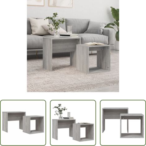 vidaXL Tavolino da soggiorno -  Tavolini Salotto Impilabili 2pz Grigio Sonoma Legno Multistrato
