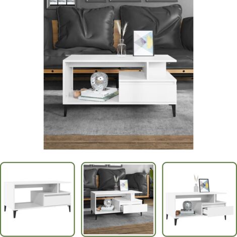 vidaXL Tavolino da soggiorno -  Tavolino da Salotto Bianco 90x49x45 cm in Legno Multistrato