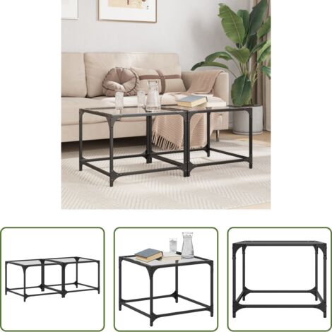 vidaXL Tavolino da soggiorno -  Tavolino Salotto con Piano Vetro Trasparente 50x50x40cm Acciaio