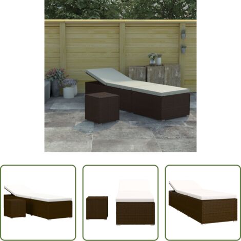 vidaXL Tavolino da tè -  Lettino Prendisole con Cuscino e Tavolino in Polyrattan Marrone