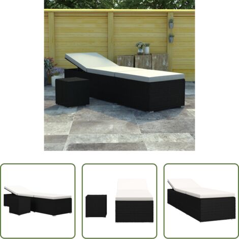 vidaXL Tavolino da tè -  Lettino Prendisole Cuscino e Tavolino Polyrattan Bianco Crema