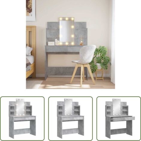 vidaXL Tavolino da trucco con cassetti -  Toeletta con Luci LED Grigio Cemento 96x40x142 cm