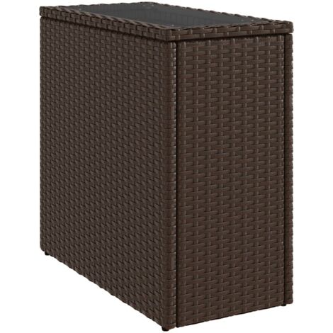 vidaXL Tavolino Giardino Piano Vetro Marrone 58x27,5x55 cm Polyrattan