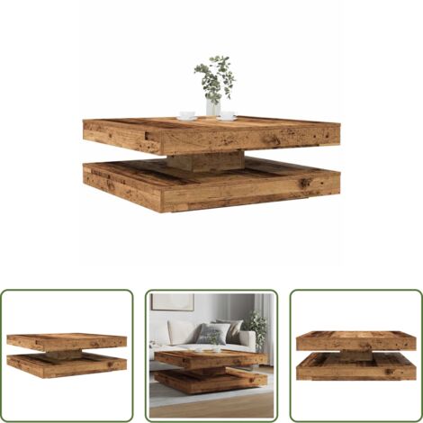 vidaXL Tavolino girevole -  Tavolino da Caffè Girevole a 360 Gradi Antico 90x90x34,5 cm
