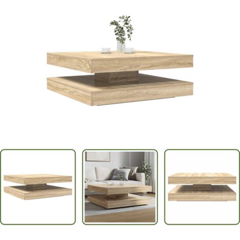 vidaXL Tavolino girevole -  Tavolino da Caffè Girevole a 360 Gradi Sonoma 90x90x34,5 cm