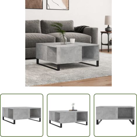 vidaXL Tavolino grigio cemento -  Tavolino Salotto Grigio Cemento 80x80x36,5 cm Legno Multistrato