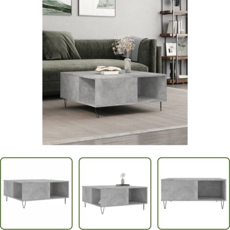 vidaXL Tavolino grigio cemento -  Tavolino Salotto Grigio Cemento 80x80x36,5 cm Legno Multistrato
