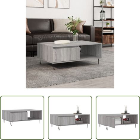 vidaXL Tavolino grigio -  Tavolino da Salotto Grigio Sonoma 90x60x35 cm Legno Multistrato