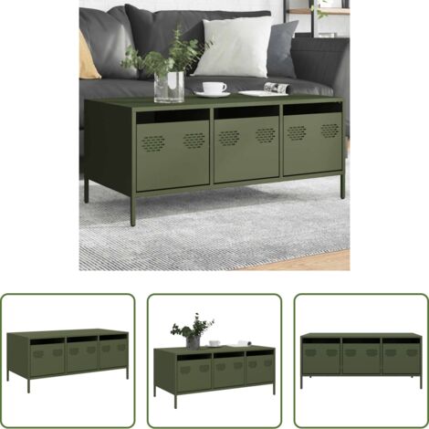 vidaXL Tavolino in acciaio laminato a freddo -  Tavolino Verde Oliva 101,5x50x43,5 cm Acciaio Laminato a Freddo