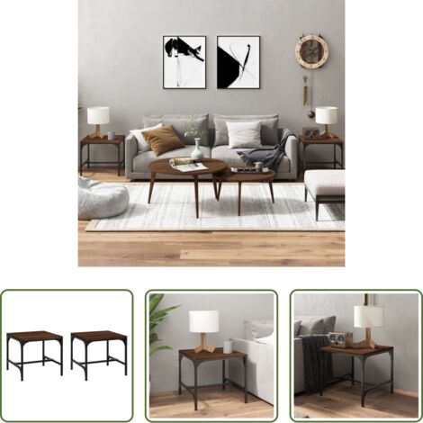 vidaXL Tavolino in acciaio -  Tavolini 2pz Nerorovere marrone 40x40x35cm in Legno Multistrato