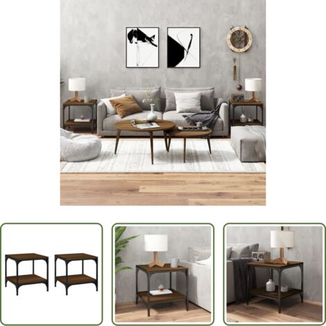 vidaXL Tavolino in acciaio -  Tavolini 2pz Nerorovere marrone 40x40x40cm in Legno Multistrato