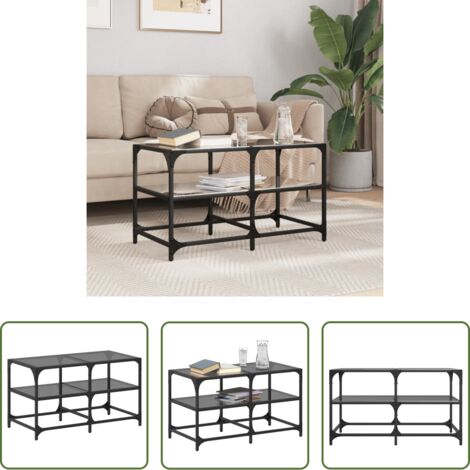 vidaXL Tavolino in acciaio -  Tavolino con Piano in Vetro Nero 78,5x40x45 cm Acciaio