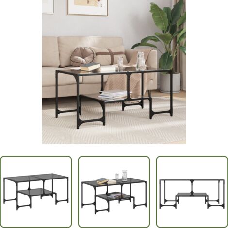 vidaXL Tavolino in acciaio -  Tavolino con Piano in Vetro Nero 98,5x50x45 cm Acciaio