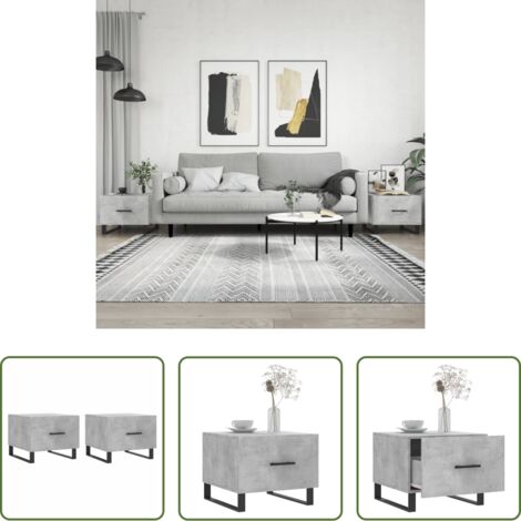 vidaXL Tavolino in ferro -  Tavolini Salotto 2pz Grigio Cemento 50x50x40 Legno Multistrato