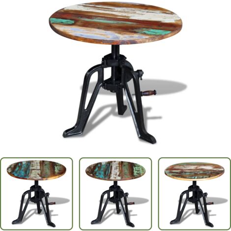 vidaXL Tavolino in ghisa -  Tavolino in Legno Massello Anticato e Ghisa 60x(42-63) cm