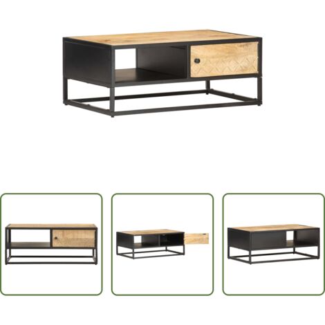 vidaXL Tavolino in legno di mango -  Tavolino con Anta Intagliata 90x55x36 cm Legno di Mango Grezzo