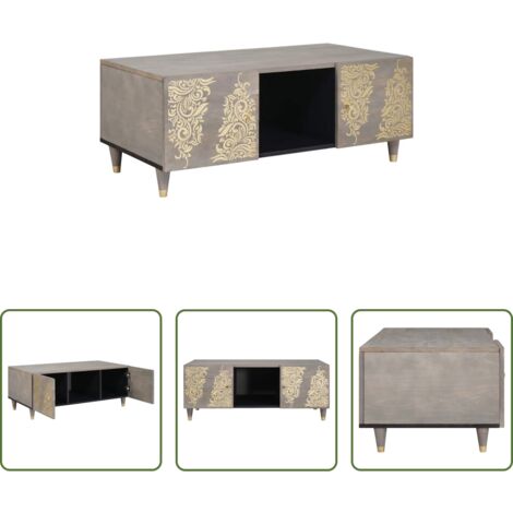 vidaXL Tavolino in legno di mango -  Tavolino da salotto Grigio 100 x 54 x 40 cm