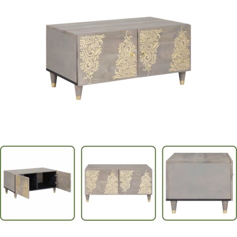 vidaXL Tavolino in legno di mango -  Tavolino da salotto Grigio 80 x 50 x 40 cm