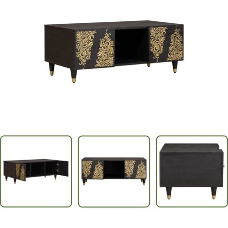 vidaXL Tavolino in legno di mango -  Tavolino da salotto Nero 100 x 54 x 40 cm