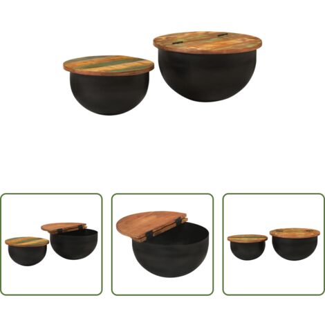 vidaXL Tavolino in legno di recupero -  Set Tavolini da Salotto 2 pz Nero in Legno Massello di Recupero