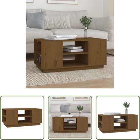vidaXL Tavolino in legno massello -  Tavolino da Salotto ambra 90x49x40,5 cm Legno Massello di Pino