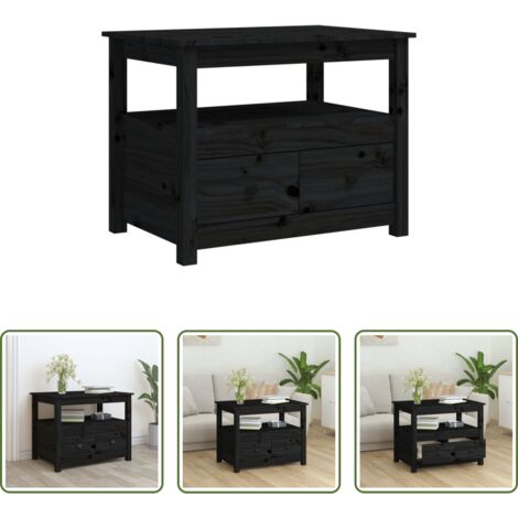 vidaXL Tavolino in legno massello -  Tavolino da Salotto Nero 71x49x55cm in Legno Massello di Pino