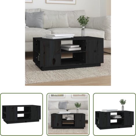 vidaXL Tavolino in legno massello -  Tavolino da Salotto Nero 90x49x40,5 cm Legno Massello di Pino