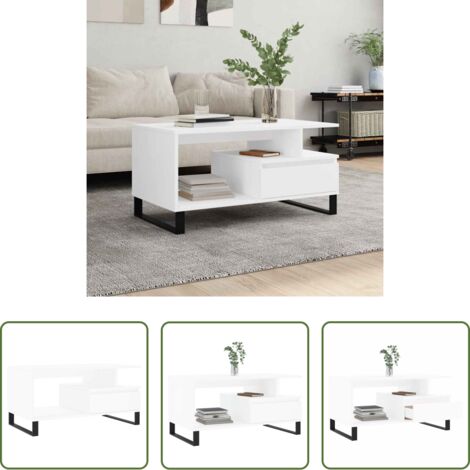 vidaXL Tavolino in legno multistrato -  Tavolino da Salotto Bianco 90x49x45 cm in Legno Multistrato
